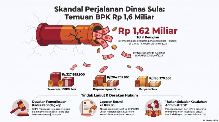 BPK Temukan Kelebihan Bayar Perjalanan Dinas Rp1,6 Miliar di 10 OPD Kepulauan Sula